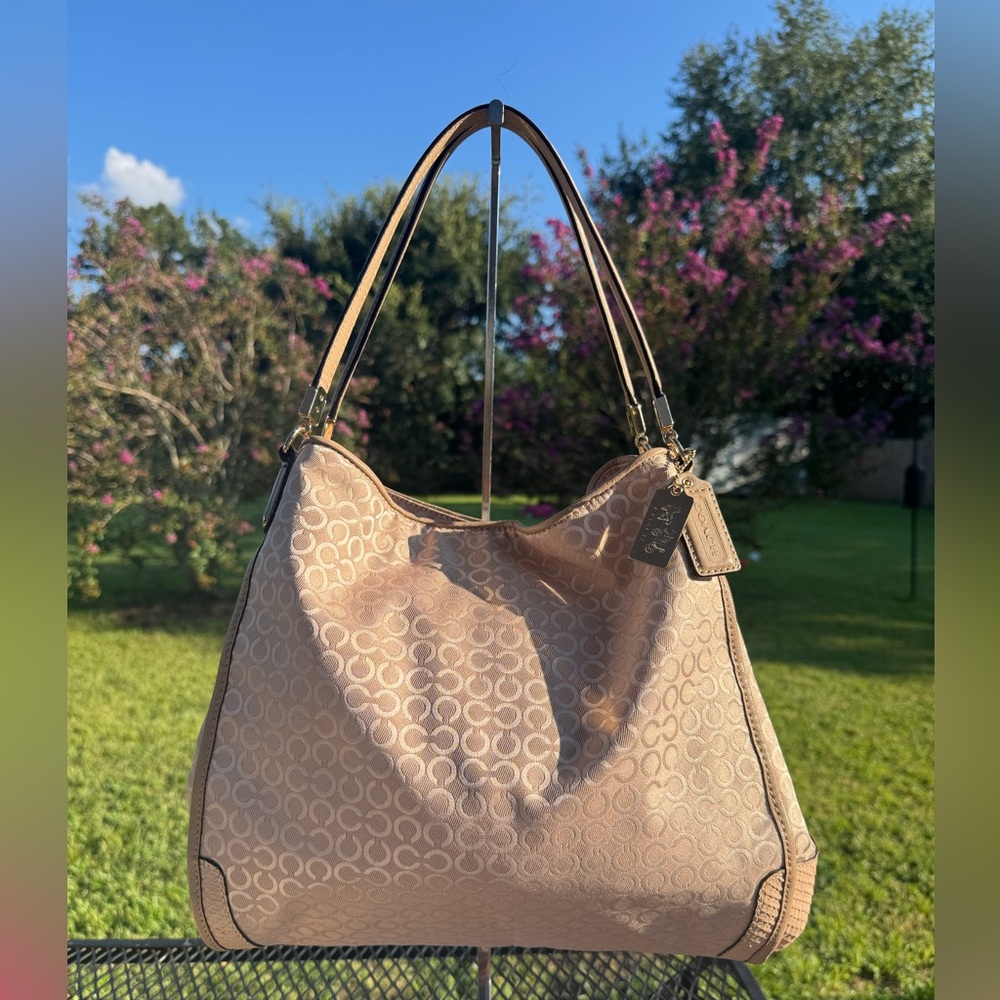 Coach Madison Phoebe Op Art Pearlescent Fabric and Leather Shoulder Bag